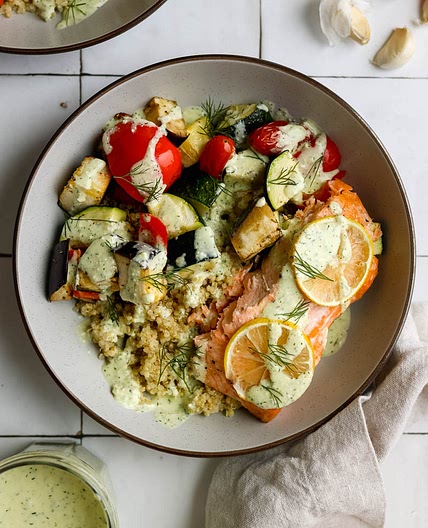 Quick Mediterranean Baked Salmon & Quinoa Bowls