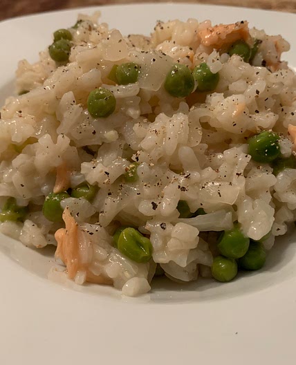 Oven-baked Risotto with Smoked Salmon and Peas