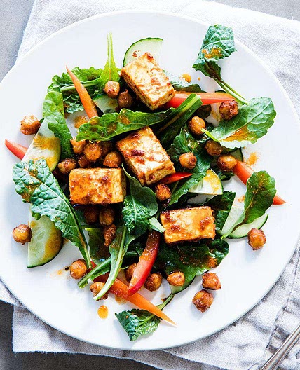 Kale Salad with Spiced Tofu & Chickpeas