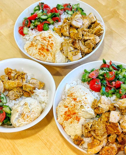 Chicken Shawarma Hummus Rice Bowls