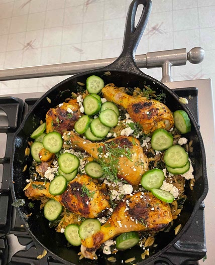 Skillet Chicken With Orzo, Dill and Feta