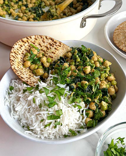 Green Curried Chickpeas with Rice 
