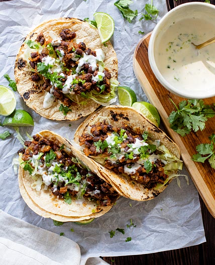 Simple Black Bean Tacos with Vegan Lime Crema