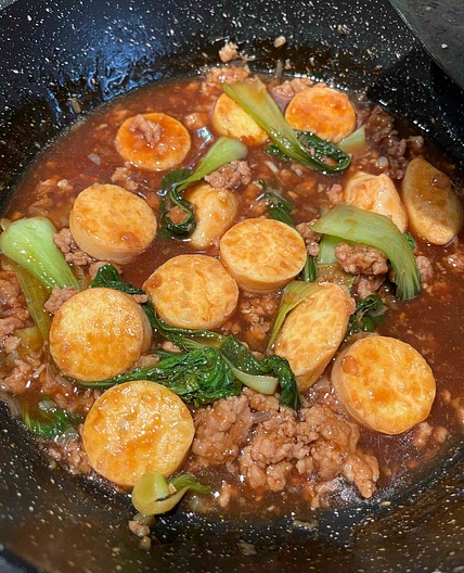 Egg Tofu with Minced Meat Sauce