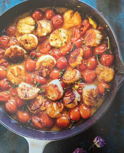 Browned-Butter Scallops with Burst Cherry Tomatoes