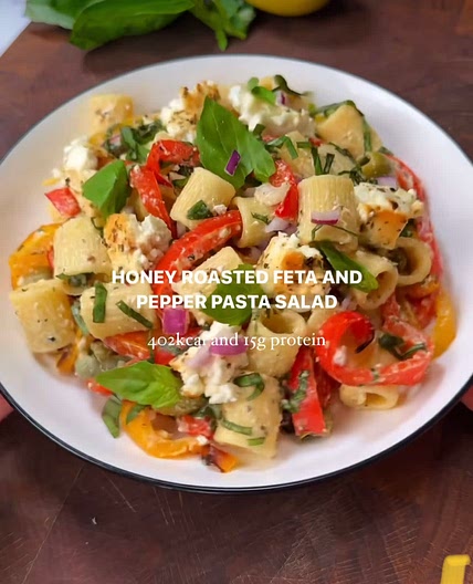 Honey roasted feta and pasta salad