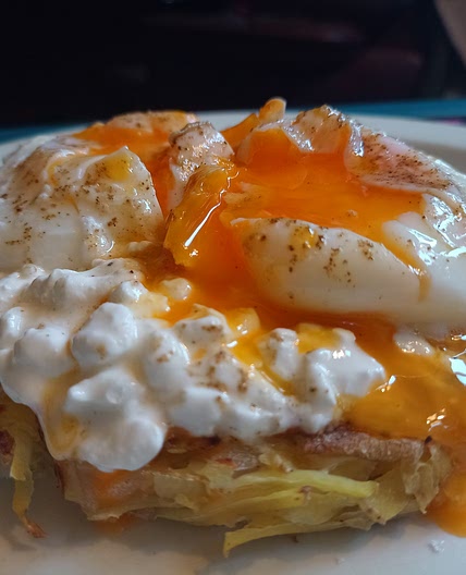 Piri Piri Poached Egg, with Cottage Cheese on Hash Brown