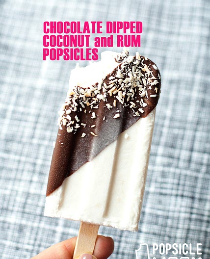Chocolate-Dipped Coconut + Rum Popsicles