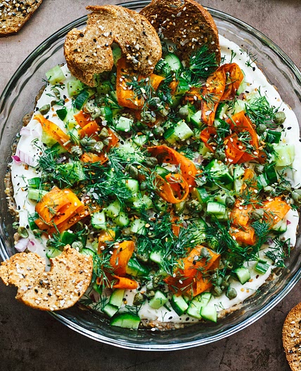 Vegan Everything Bagel Dip with Carrot Lox