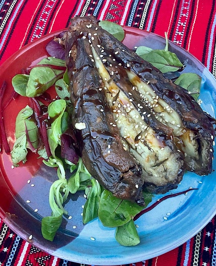 Miso and Tamarind Slow Roasted Aubergine