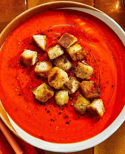 Creamy Tomato Soup with Buttery Croutons