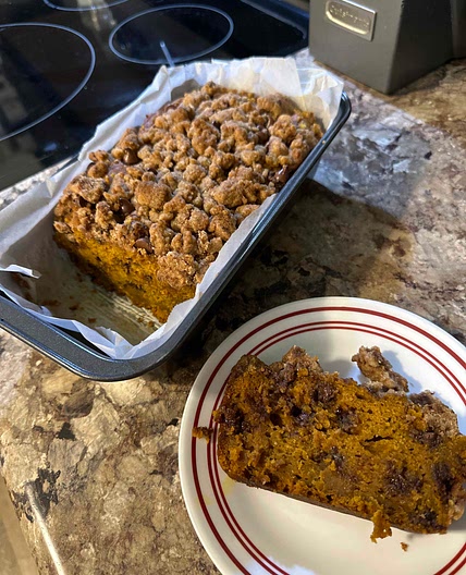 Chocolate Chip Pumpkin Loaf with Brown Sugar Cinnamon Streusel 