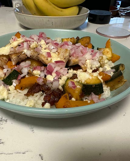 Greek chicken and rice bowl