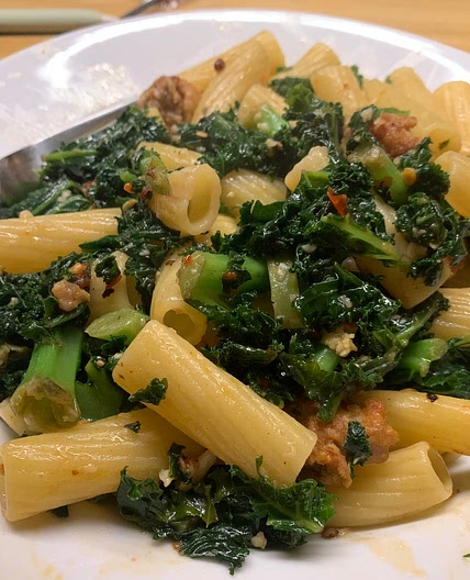 Linguini with sausage and kale
