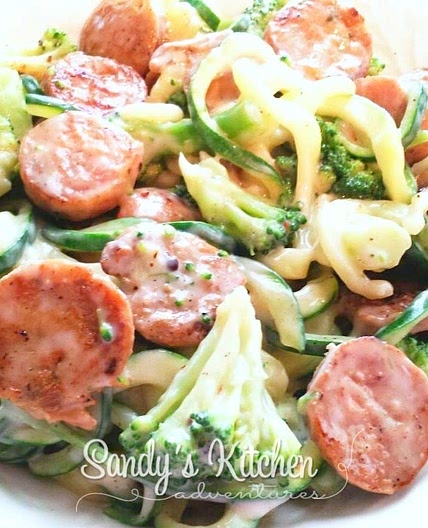 Sausage Alfredo with Broccoli and Zucchini Noodles