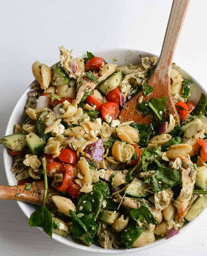 Healthy Chicken Pesto Pasta Salad