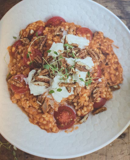 (Gilles) Risotto d'orge aux tomates canard confit et mozzarella fraîche