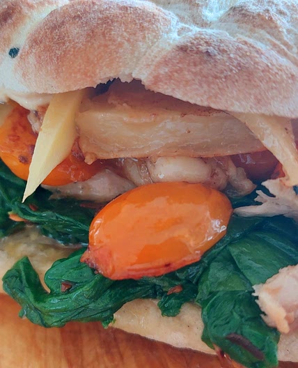 Panini - Mackerel, spinach a yellow tomatoes and caciocavallo