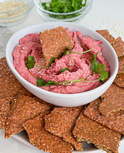 Healthy Beetroot Seed Crackers & Beetroot Cashew Cream Cheese