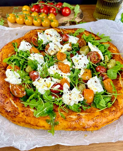 Homemade Tomato and Burrata Flatbread