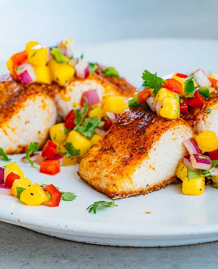 Caribbean Blackened Sea Bass with Mango Salsa