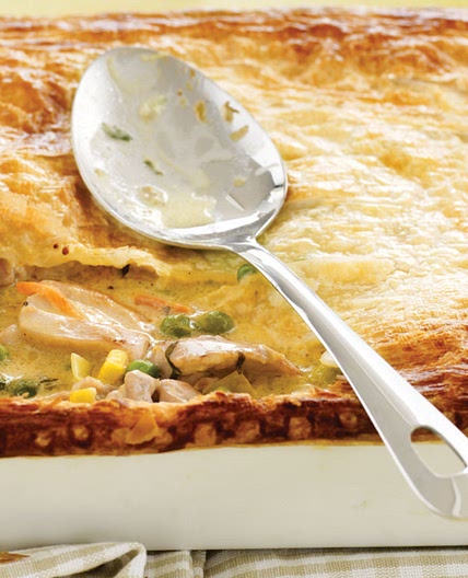 Chicken and leek casserole with flaky pastry
