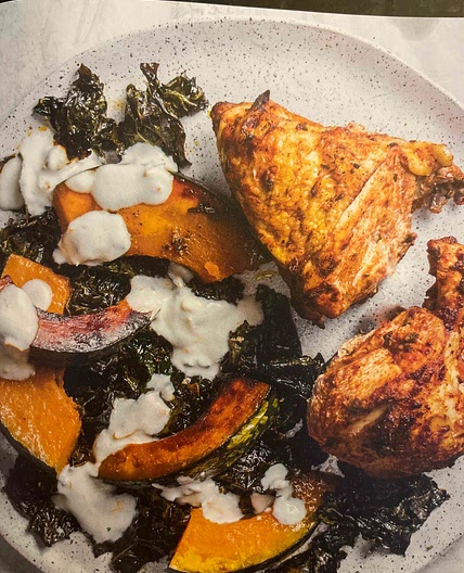 Roasted Chicken Breasts with Acorn Squash and Kale