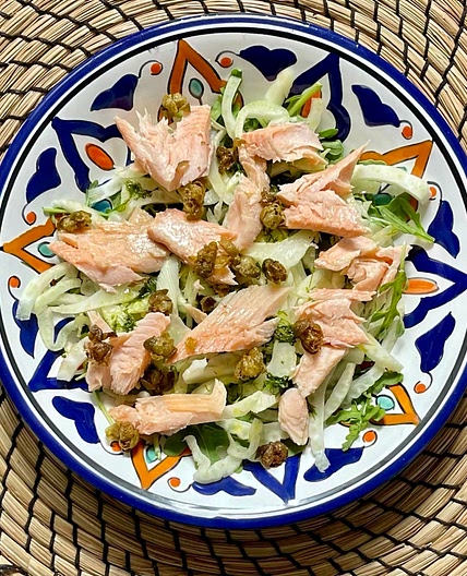 Hot Smoked Trout and Fennel Salad with a Dill, Chive and Lemon D
