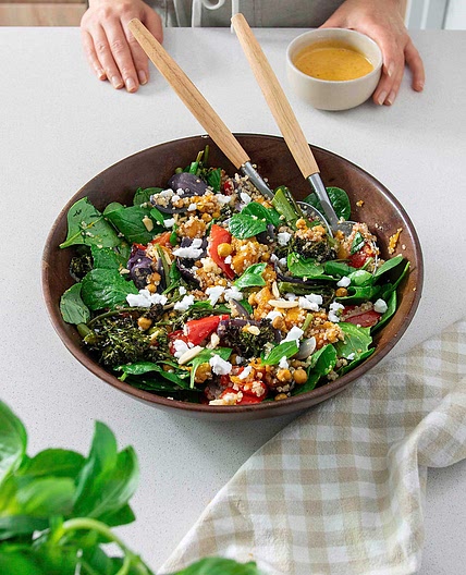 PUMPKIN, QUINOA, BROCCOLINI SALAD WITH SPICY GRAPEFRUIT VINAIGRETTE
