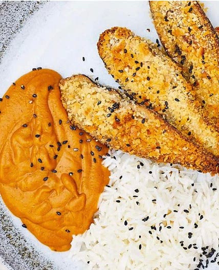 Aubergine Katsu Curry with pickled radishes