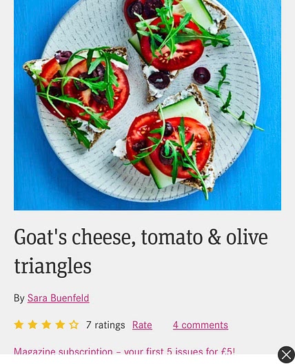 Goat cheese tomato and olive triangles 