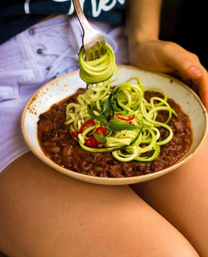 Black bean Bolognese with Courgetti