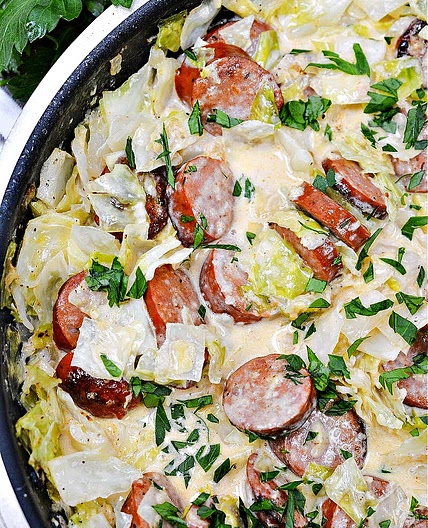 Keto TikTok Cajun Sausage and Cabbage Alfredo