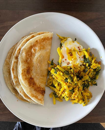 Breakfast potatoes with spinach