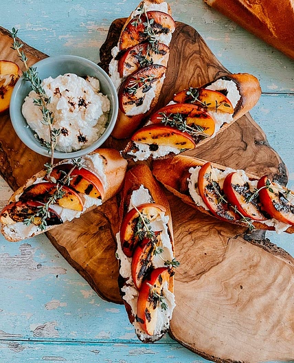 Peach & Ricotta Crostini with Thyme and Balsamic Vinegar