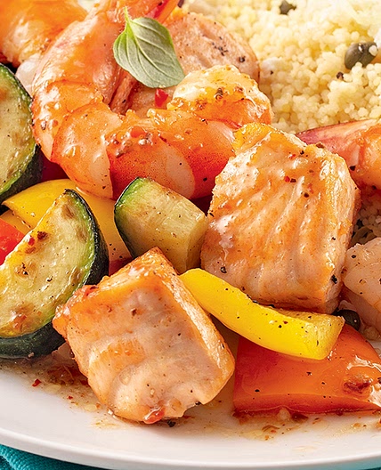 Papillote de saumon et crevettes