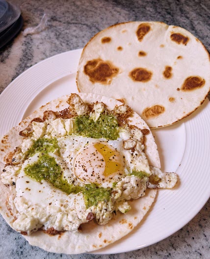 Feta Fried Pesto Eggs