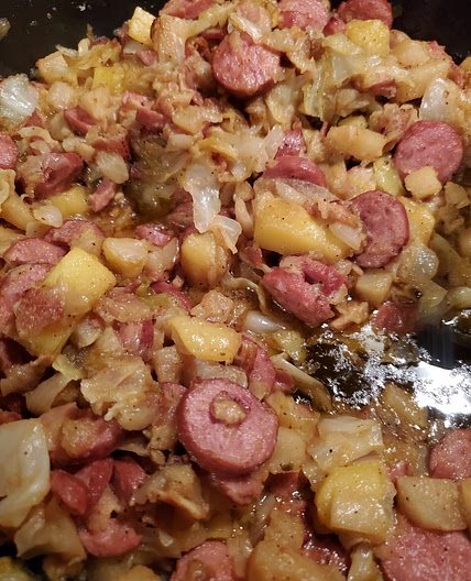 Cabbage, Potato, Onion, Rutabaga, Bacon, and sausage mix