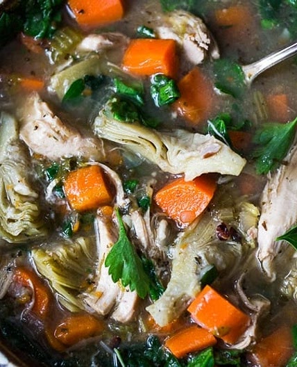 Chicken Wild Rice Soup with Artichoke Hearts