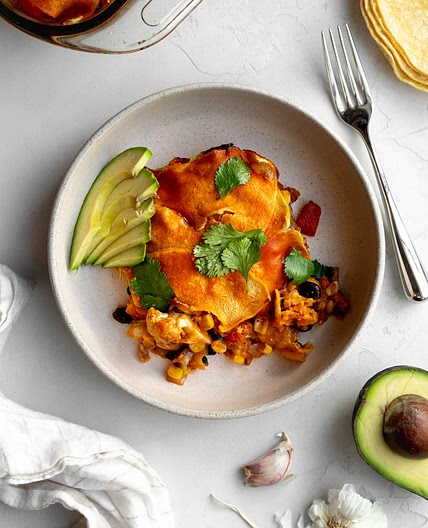 Easy Vegetarian Enchilada Bake with Roasted Cauliflower