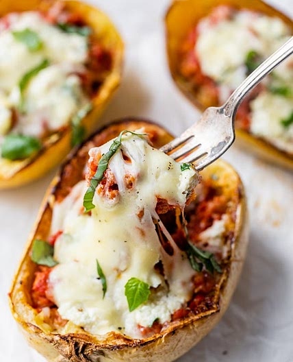 Spaghetti Squash Sausage Lasagna Boats