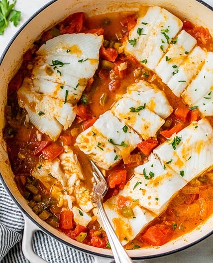 Skillet Cajun Spiced Fish with Tomatoes