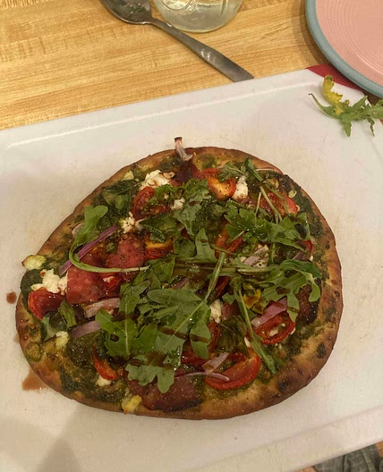 easy goat cheese pesto flat bread