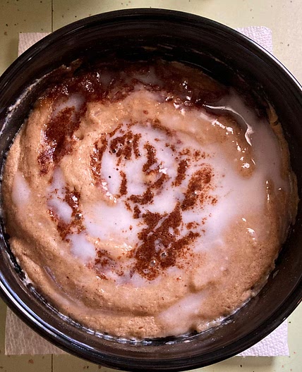 Cinnamon roll protein pancake bowl
