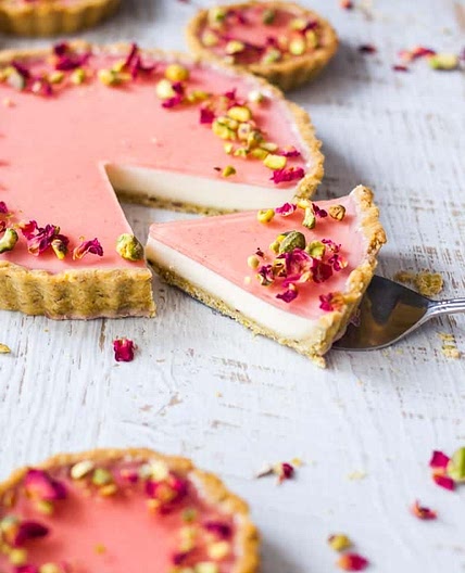 Pistachio Rose Panna Cotta Tart
