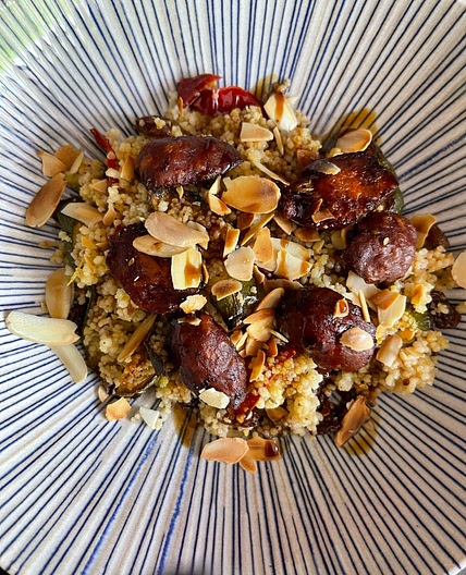 Air fryer Roasted Vegetable and Chorizo Moroccan Couscous