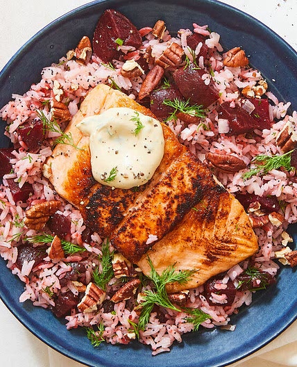 Salmon with Roasted Beet Rice Pilaf
