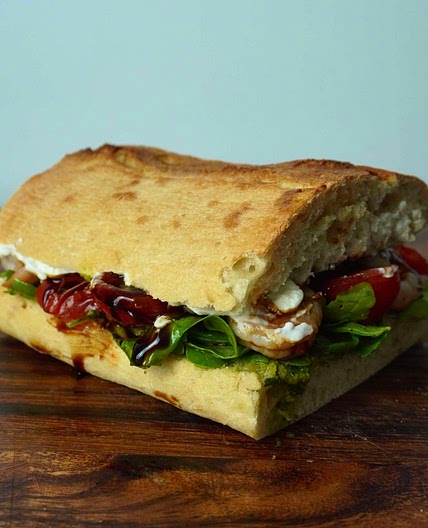 Pesto prawn sandwich