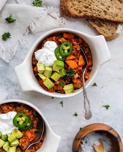 Cozy Beanless Sweet Potato Turkey Chili