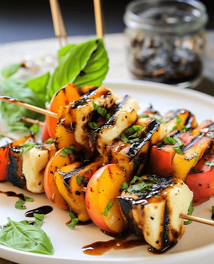 Grilled Peach and Halloumi Skewers